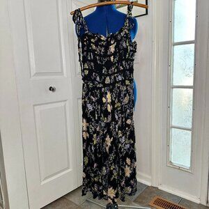 Free people Isla Smocked Black Floral Midi Dress - READ FOR SIZE INFO